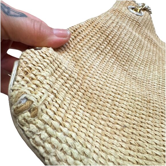 Tory Burch Thea Straw Tote With Chain And Metallic Leather Shoulder Strap Tassle - Picture 6 of 16